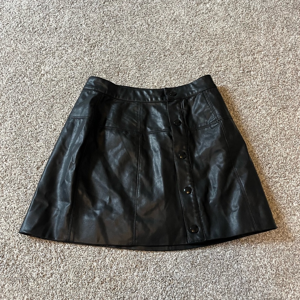 Free People Black A-Line Leather Skirt
